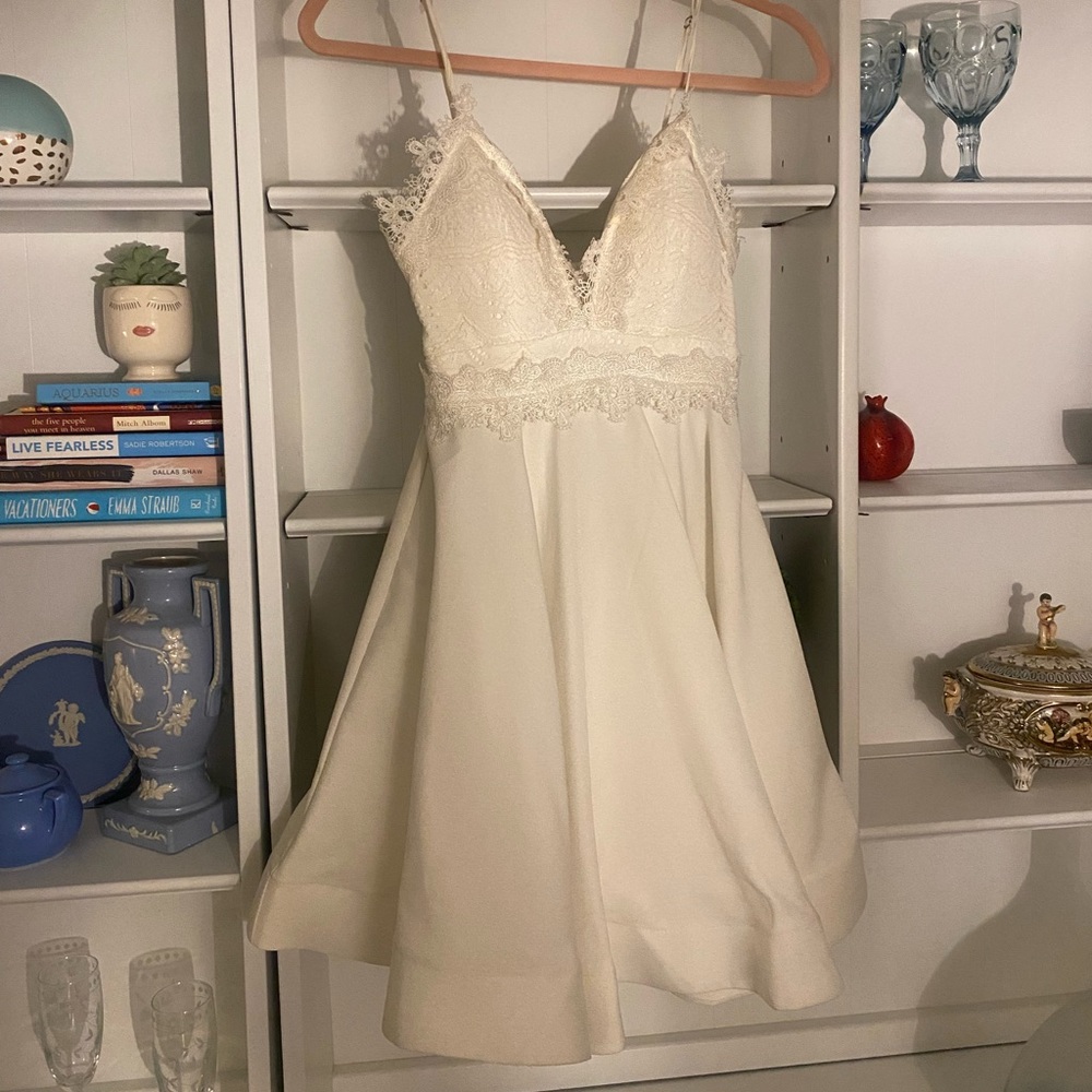 Fig Leaf - white mini dress, formal dress, lace and wire base. Worn a few times.